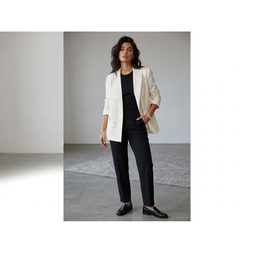 Kahlana Barfield Brown Target Cream Double Breasted Blazer Large sports coat